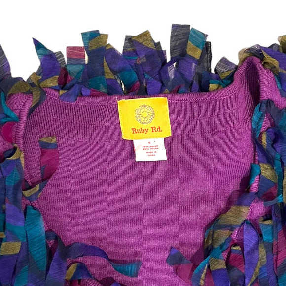 Purple Frayed Fringe Soft Rayon Sweater Size Small - Picture 5 of 6